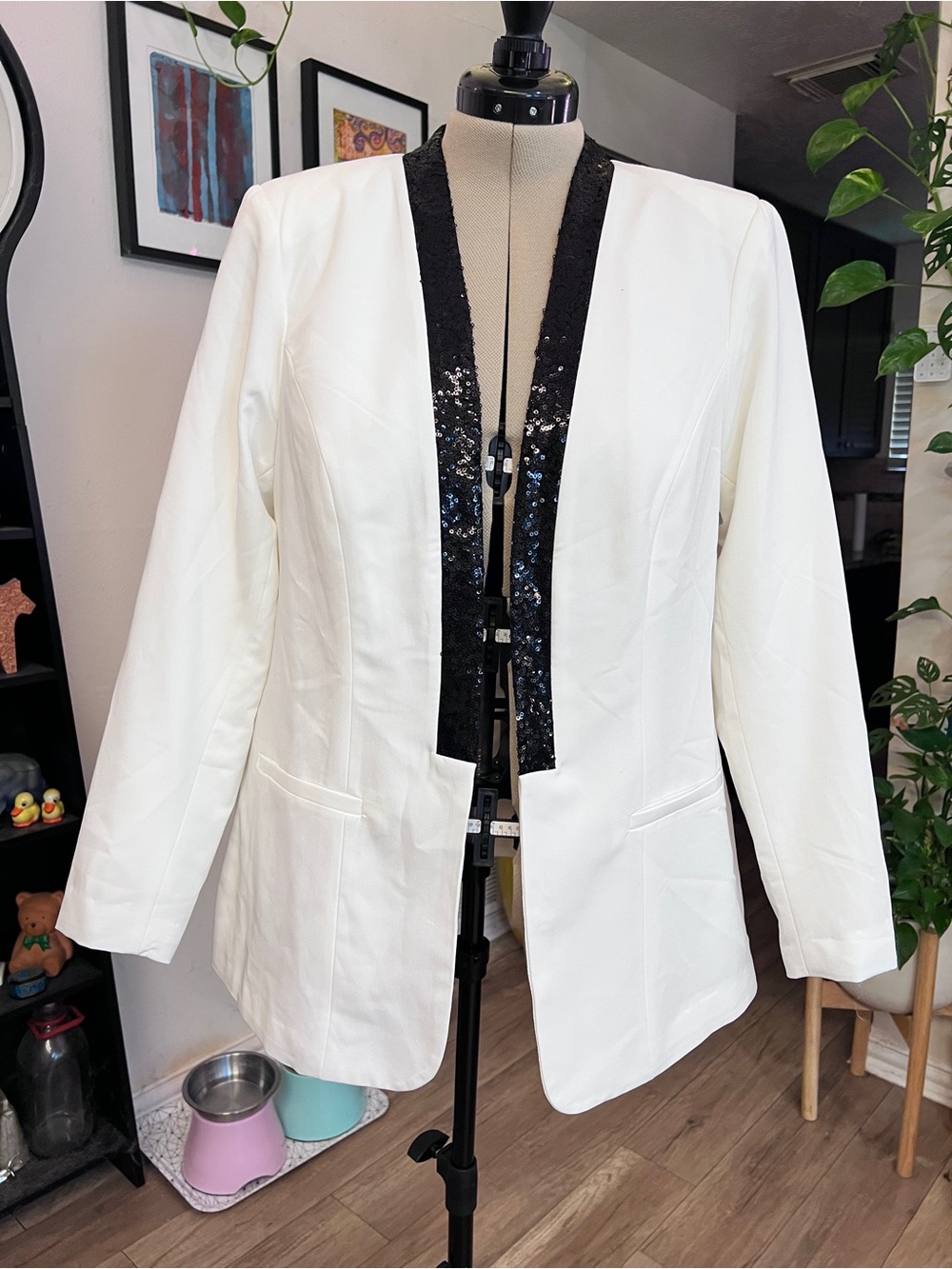 torrid White Blazer with Black Sequin Trim